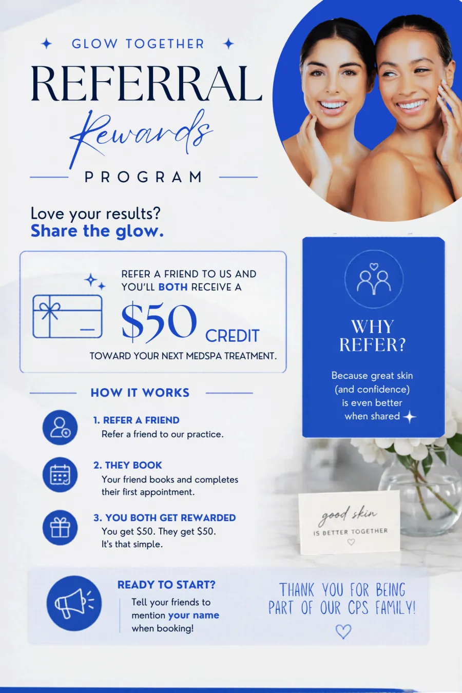 Referral Rewards Program: refer a friend and receive a $50 credit