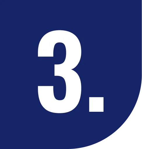 Number 3 on dark blue background with small square accent