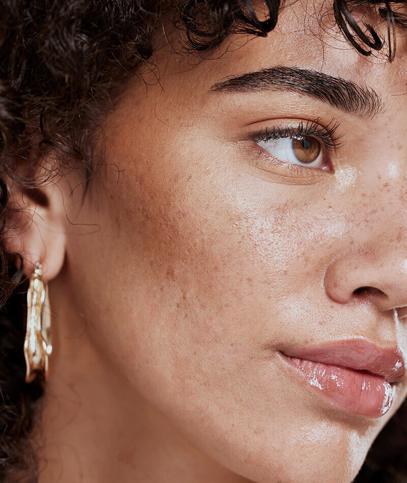 up close of a young womans face