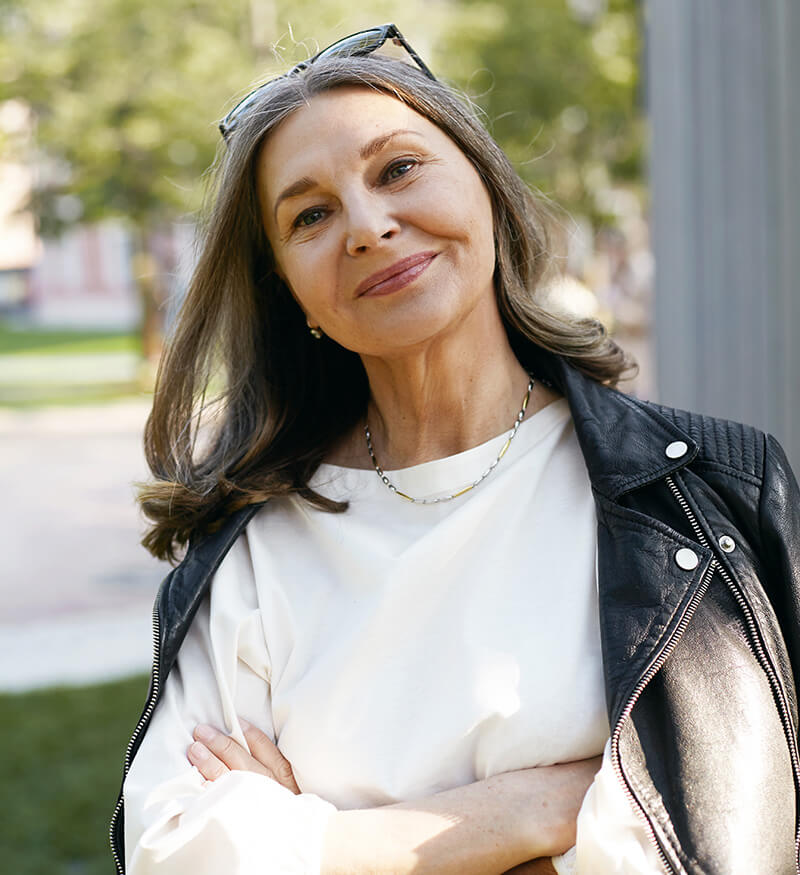 Mature woman in a leather jacket