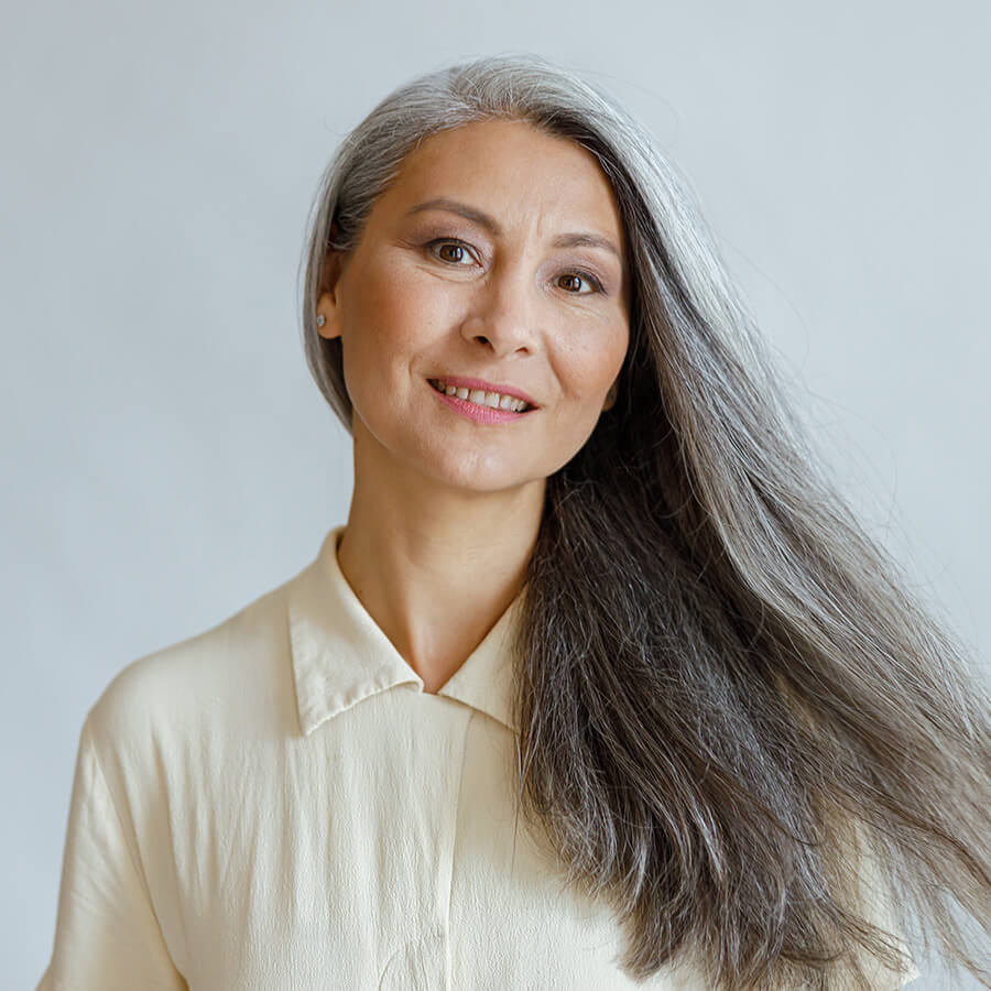 Mature woman with long hair